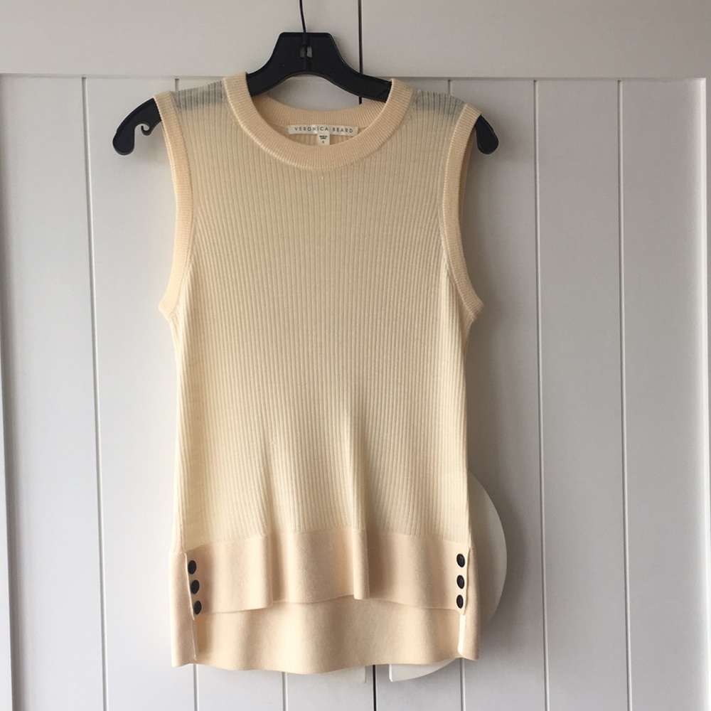 Veronica Beard Pipes & Shaw crew neck wool top with buttons